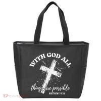 Christian Faith Cross Jesus With God All Things Are Possible Tote Bag thumb 0