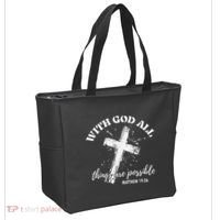 Christian Faith Cross Jesus With God All Things Are Possible Tote Bag thumb 2