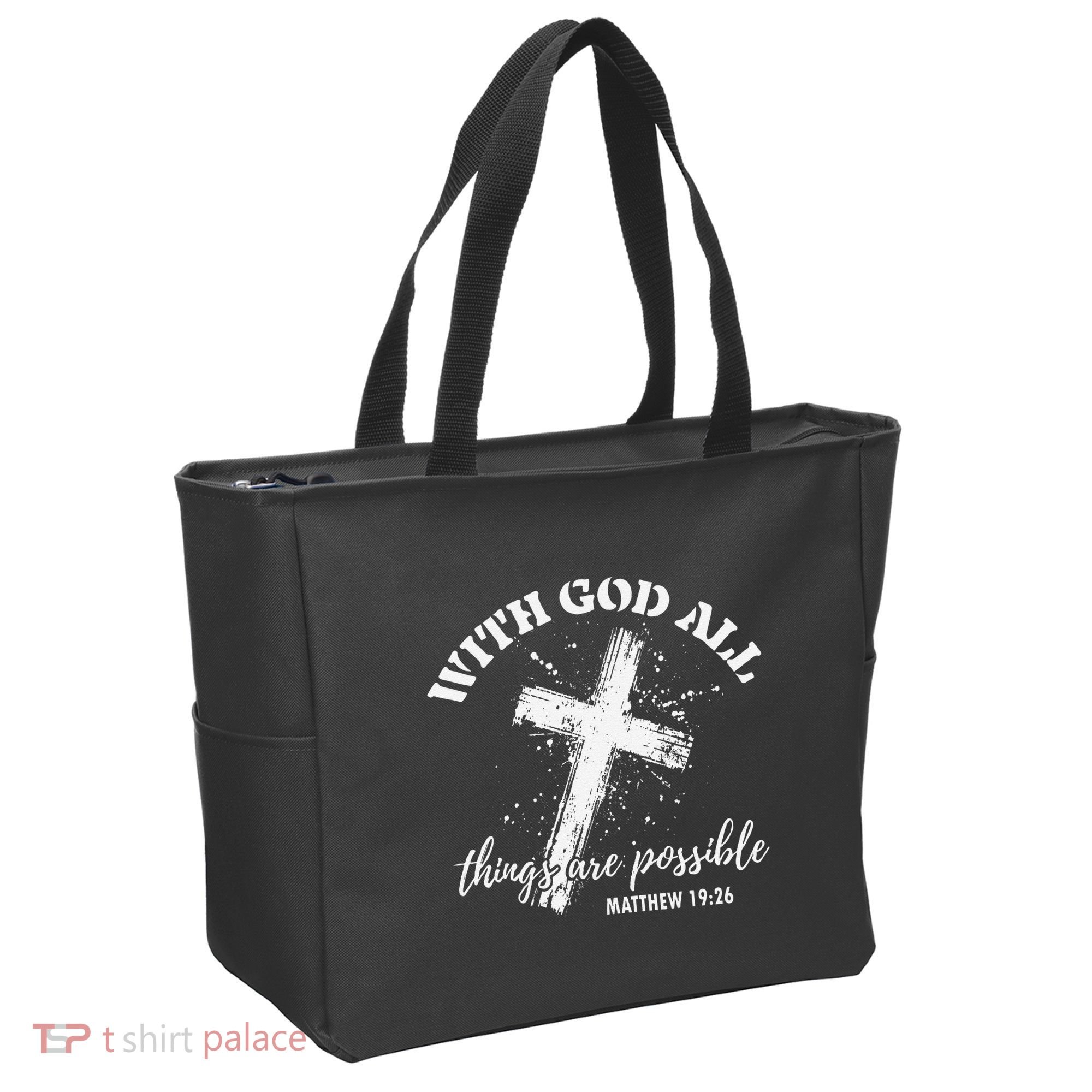 Christian Faith Cross Jesus With God All Things Are Possible Tote Bag