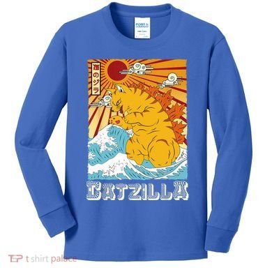 Catzilla Funny Cat Design, Funny Cat Cloth, Cat Lovers Kids Long Sleeve Shirt