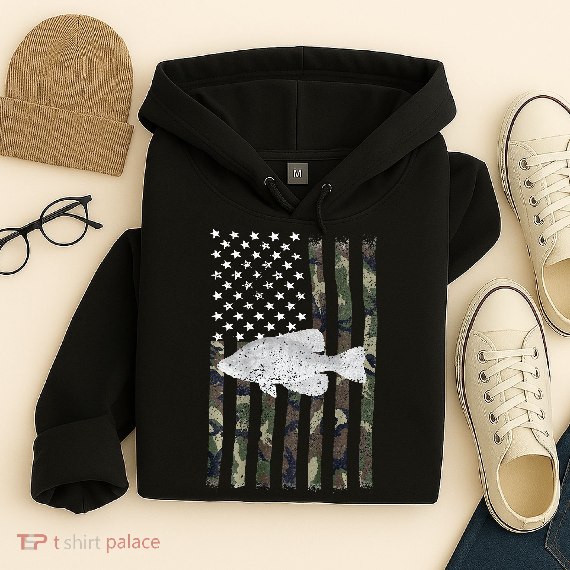 Crappie Fishing Camo Flag (On Back) Hoodie
