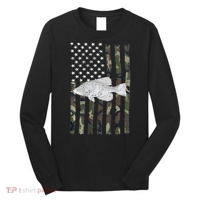 Crappie Fishing Camo Flag (On Back) Long Sleeve Shirt