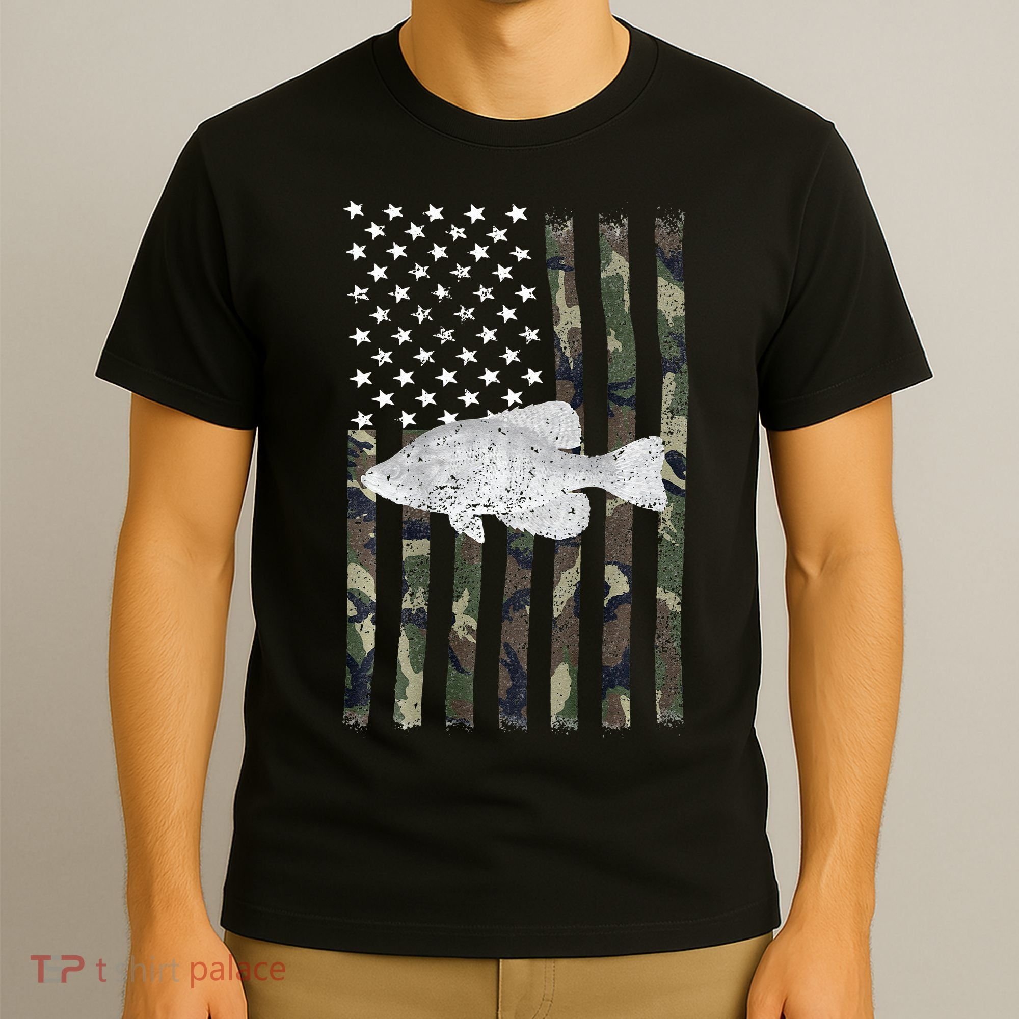 Crappie Fishing Camo Flag (On Back) T-Shirt