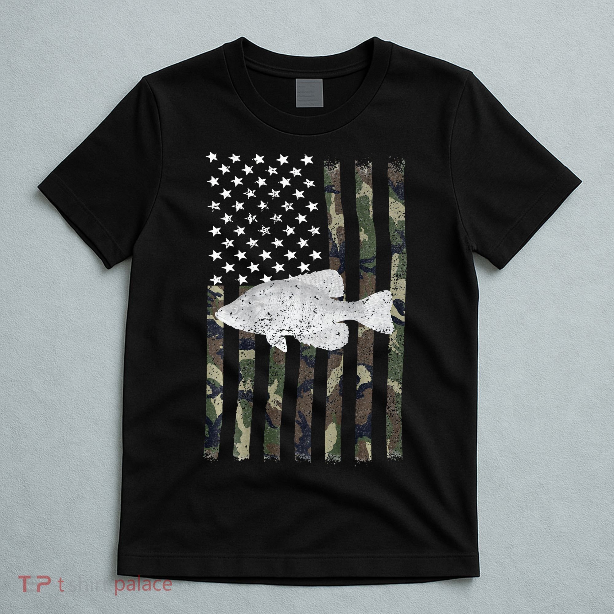 Crappie Fishing Camo Flag (On Back) T-Shirt