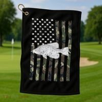 Crappie Fishing Camo Flag (On Back) Golf Towel thumb 1