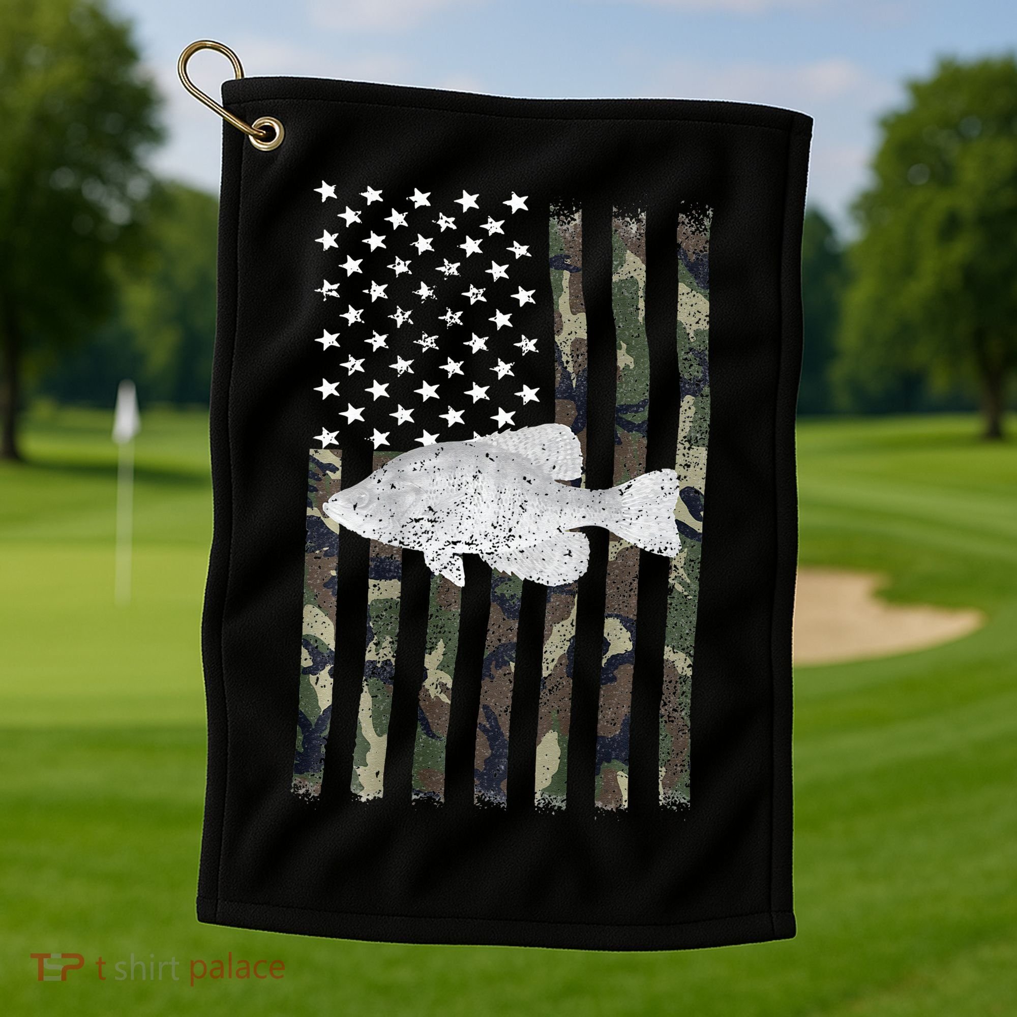 Crappie Fishing Camo Flag (On Back) Golf Towel