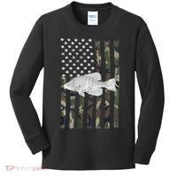 Crappie Fishing Camo Flag (On Back) Kids Long Sleeve Shirt thumb 0