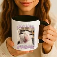 Certified Freak Cat Meme Funny Pet Humor Coffee Mug thumb 3