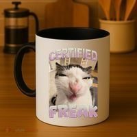 Certified Freak Cat Meme Funny Pet Humor Coffee Mug thumb 4