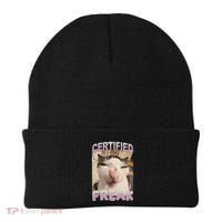 Certified Freak Cat Meme Funny Pet Humor Beanie thumb 0