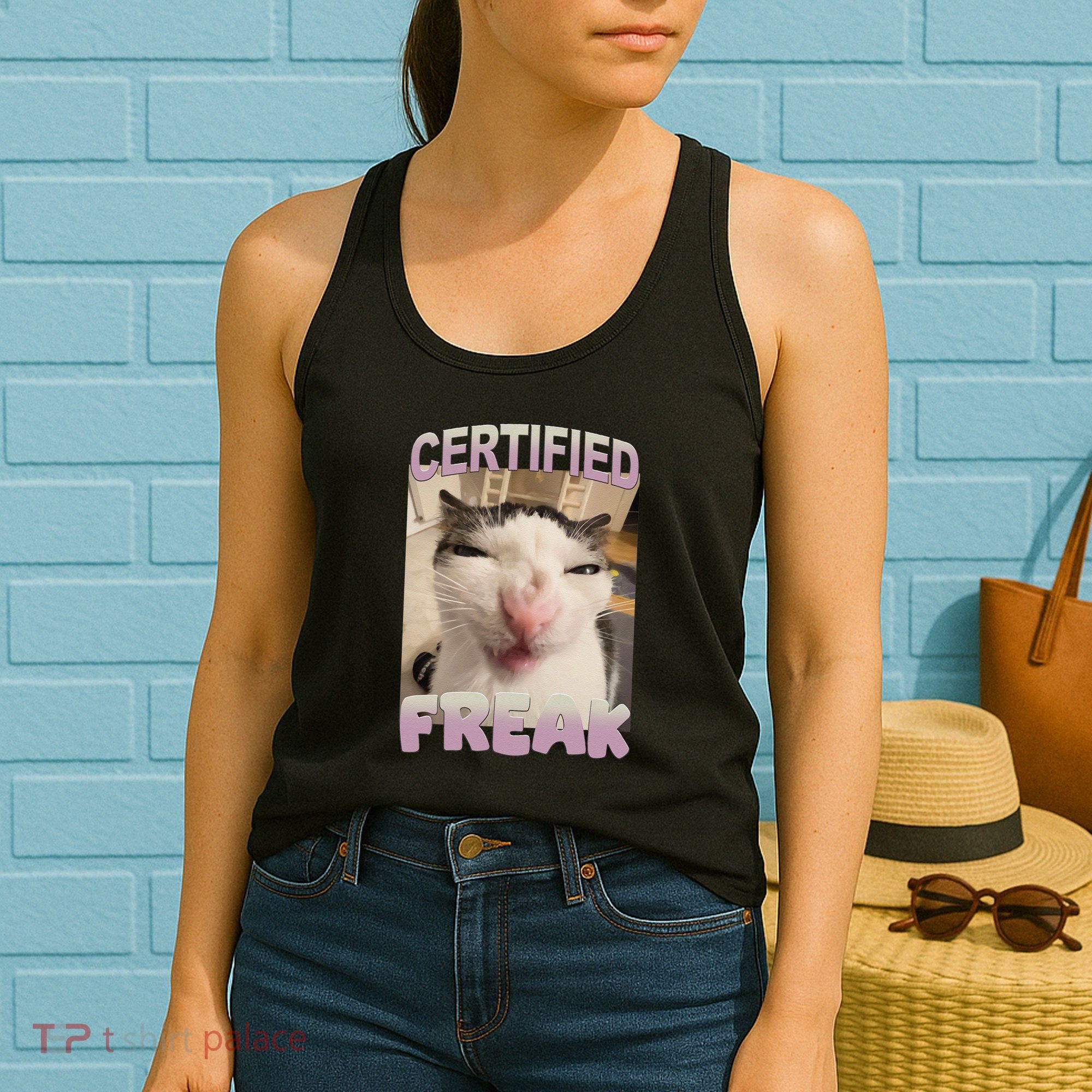 Certified Freak Cat Meme Funny Pet Humor Women's Tank Top