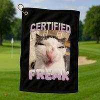 Certified Freak Cat Meme Funny Pet Humor Golf Towel thumb 1