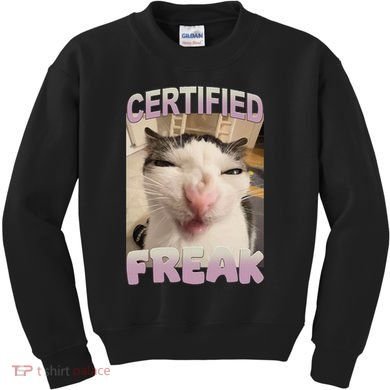 Certified Freak Cat Meme Funny Pet Humor Kids Sweatshirt