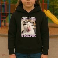 Certified Freak Cat Meme Funny Pet Humor Kids Hoodie thumb 3
