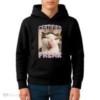 Certified Freak Cat Meme Funny Pet Humor Kids Hoodie thumb 4