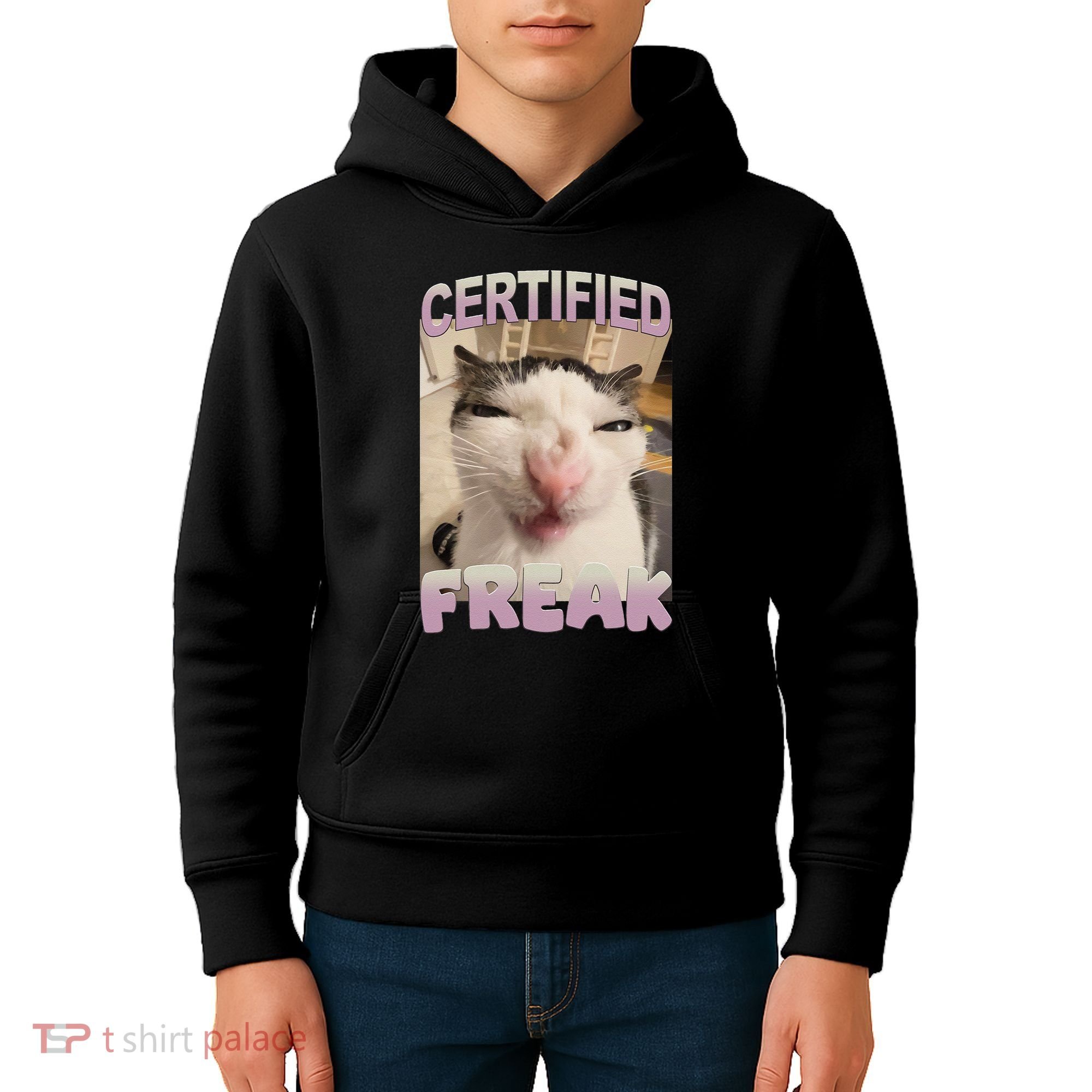 Certified Freak Cat Meme Funny Pet Humor Kids Hoodie