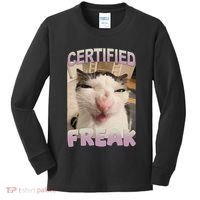 Certified Freak Cat Meme Funny Pet Humor Kids Long Sleeve Shirt thumb 0