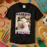 Certified Freak Cat Meme Funny Pet Humor Kids T-Shirt thumb 3