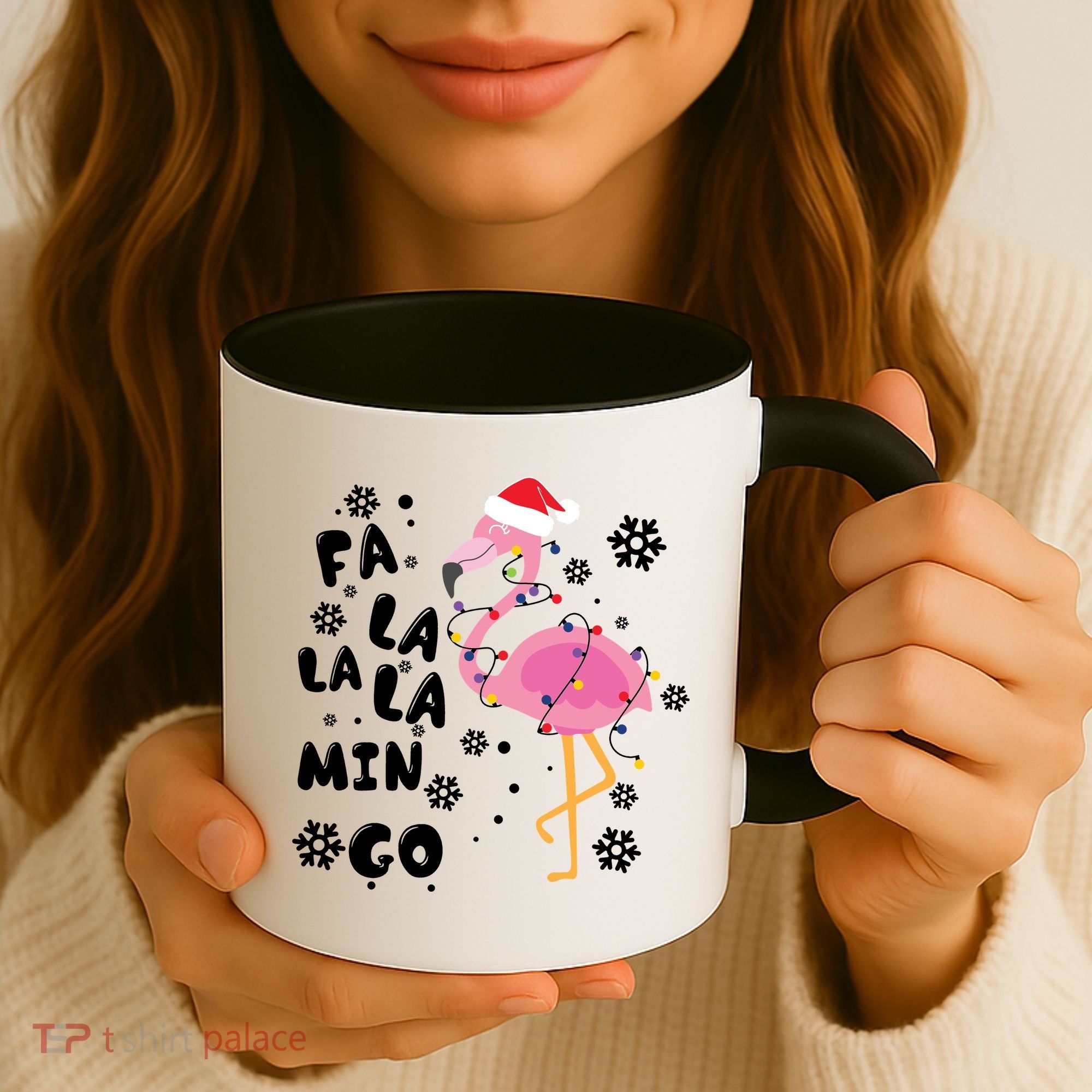 Christmas Flamingo Christmas Light Santa Hat Xmas Coffee Mug