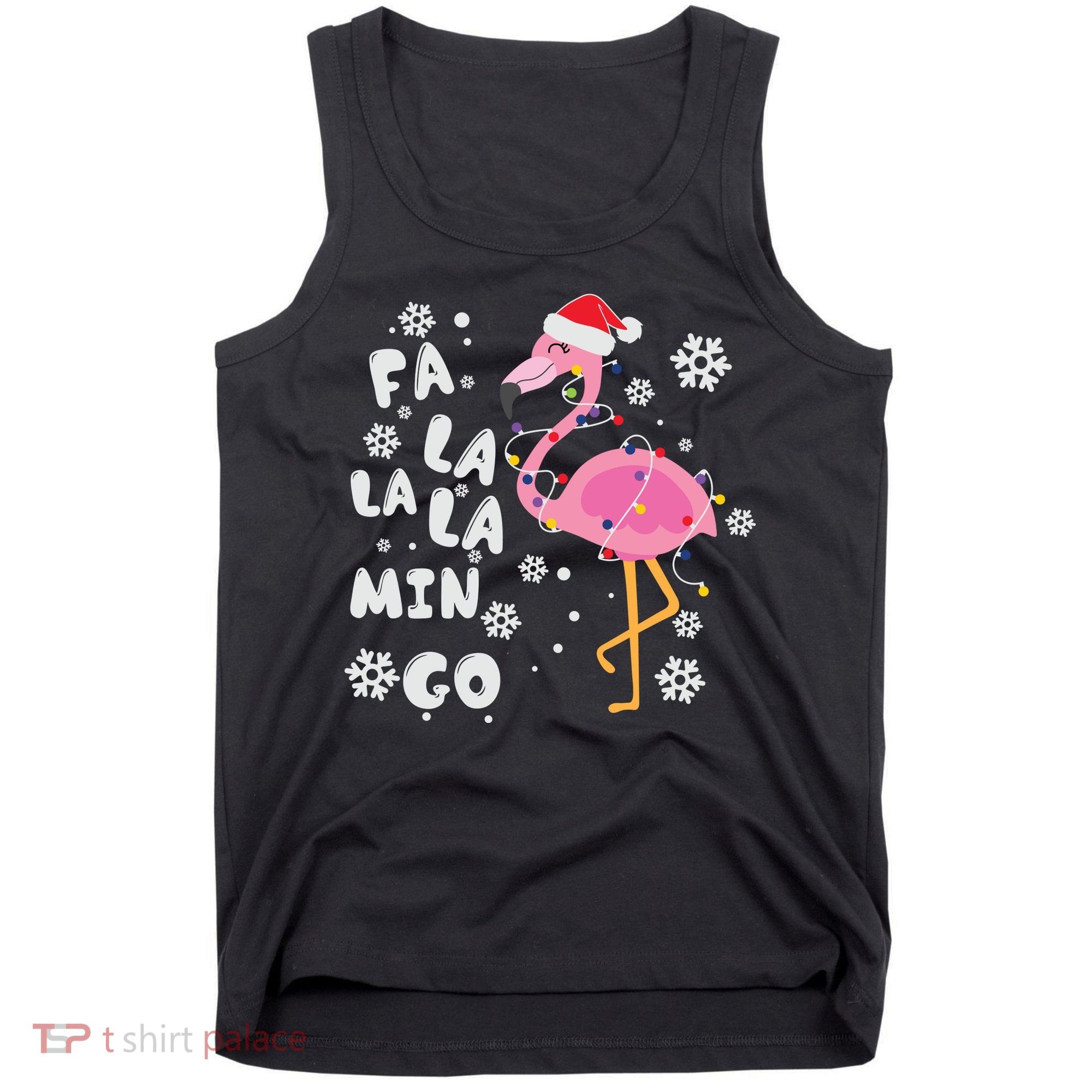 Christmas Flamingo Christmas Light Santa Hat Xmas Tank Top