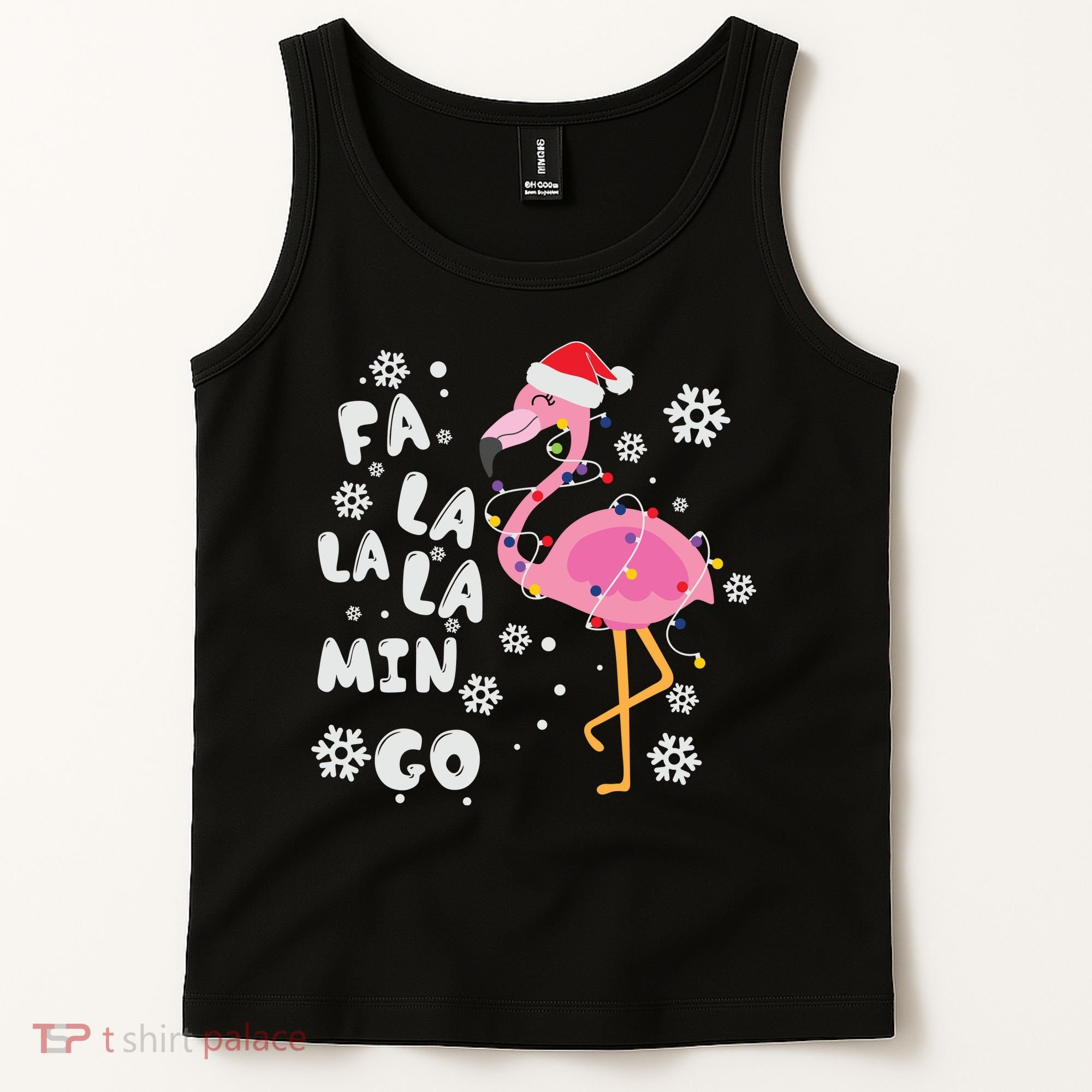 Christmas Flamingo Christmas Light Santa Hat Xmas Tank Top