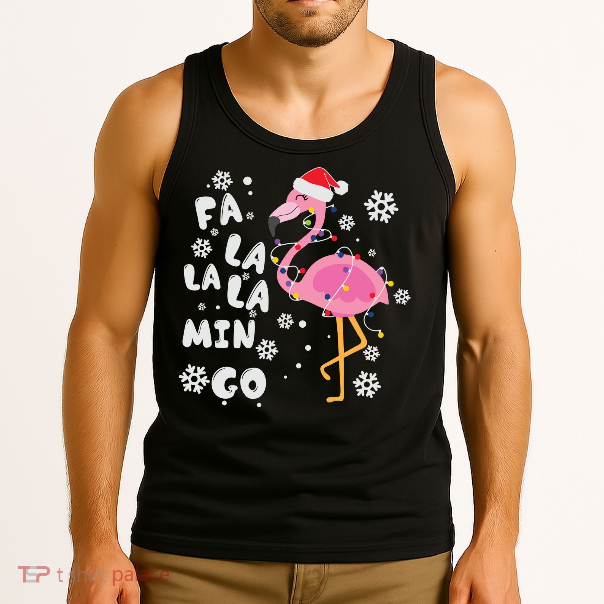 Christmas Flamingo Christmas Light Santa Hat Xmas Tank Top