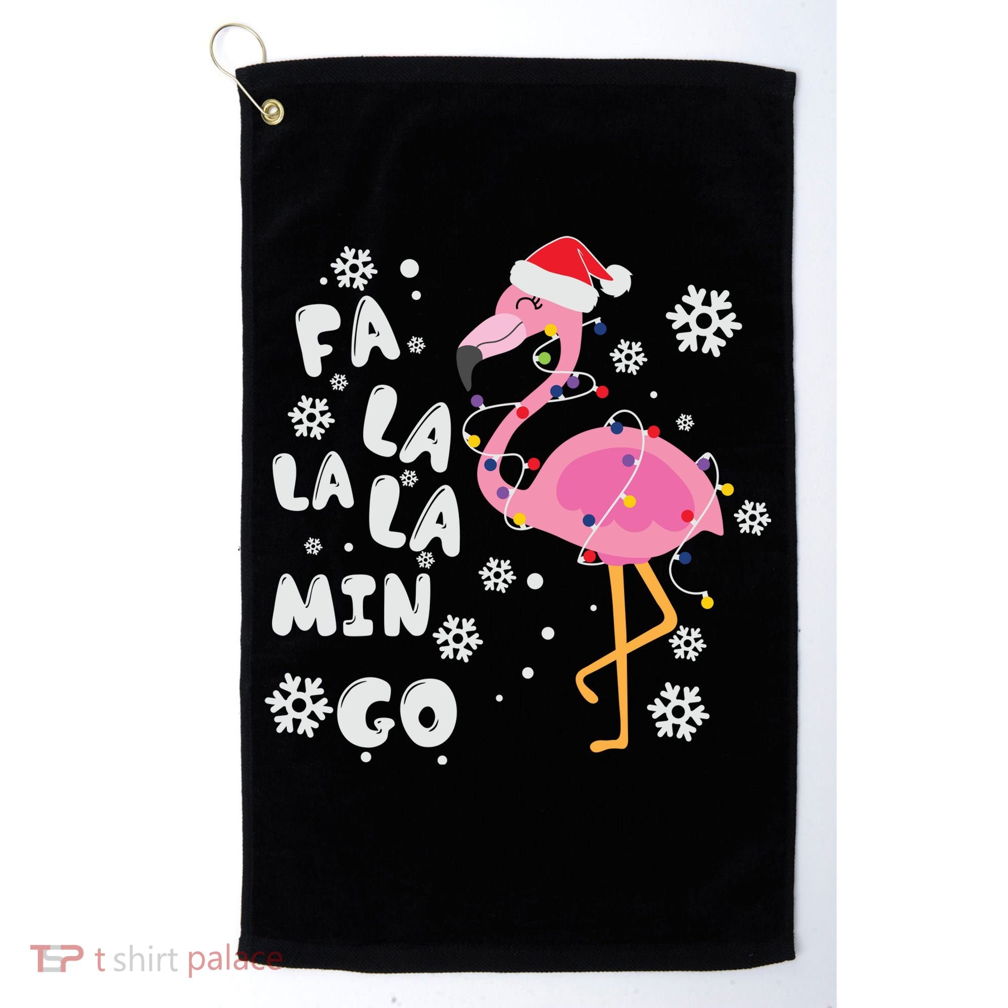 Christmas Flamingo Christmas Light Santa Hat Xmas Golf Towel