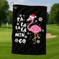 Christmas Flamingo Christmas Light Santa Hat Xmas Golf Towel thumb 1
