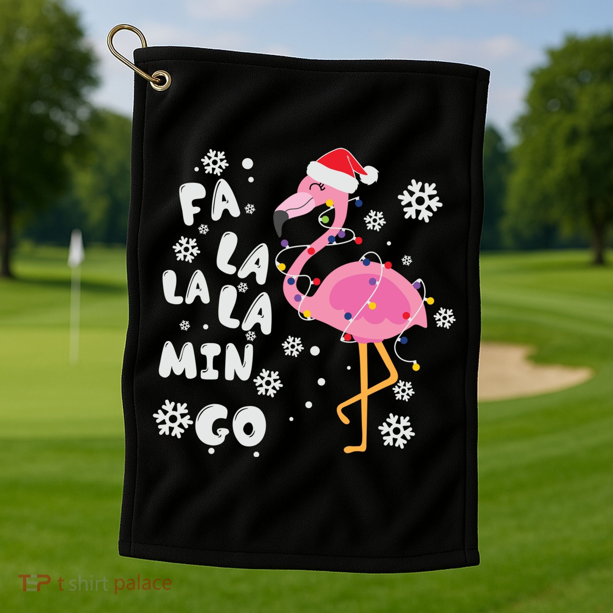 Christmas Flamingo Christmas Light Santa Hat Xmas Golf Towel