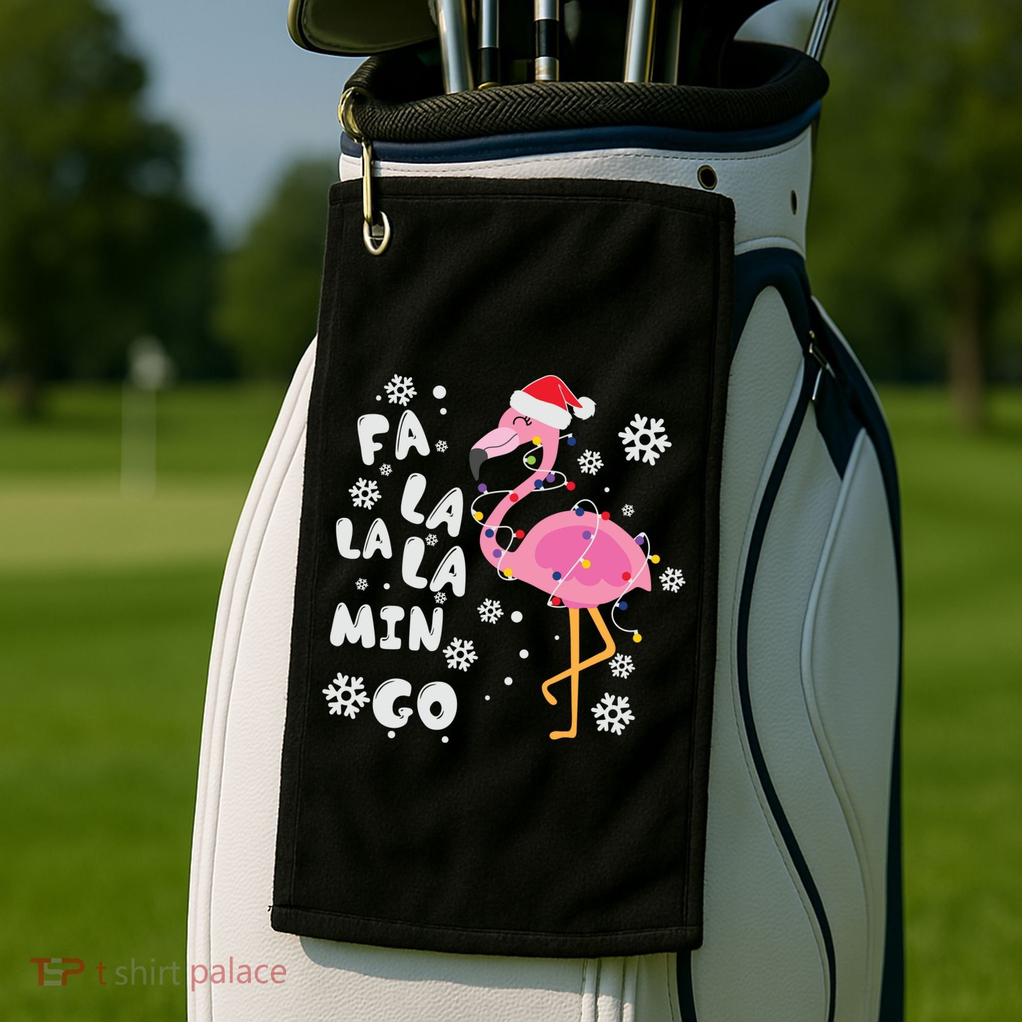 Christmas Flamingo Christmas Light Santa Hat Xmas Golf Towel