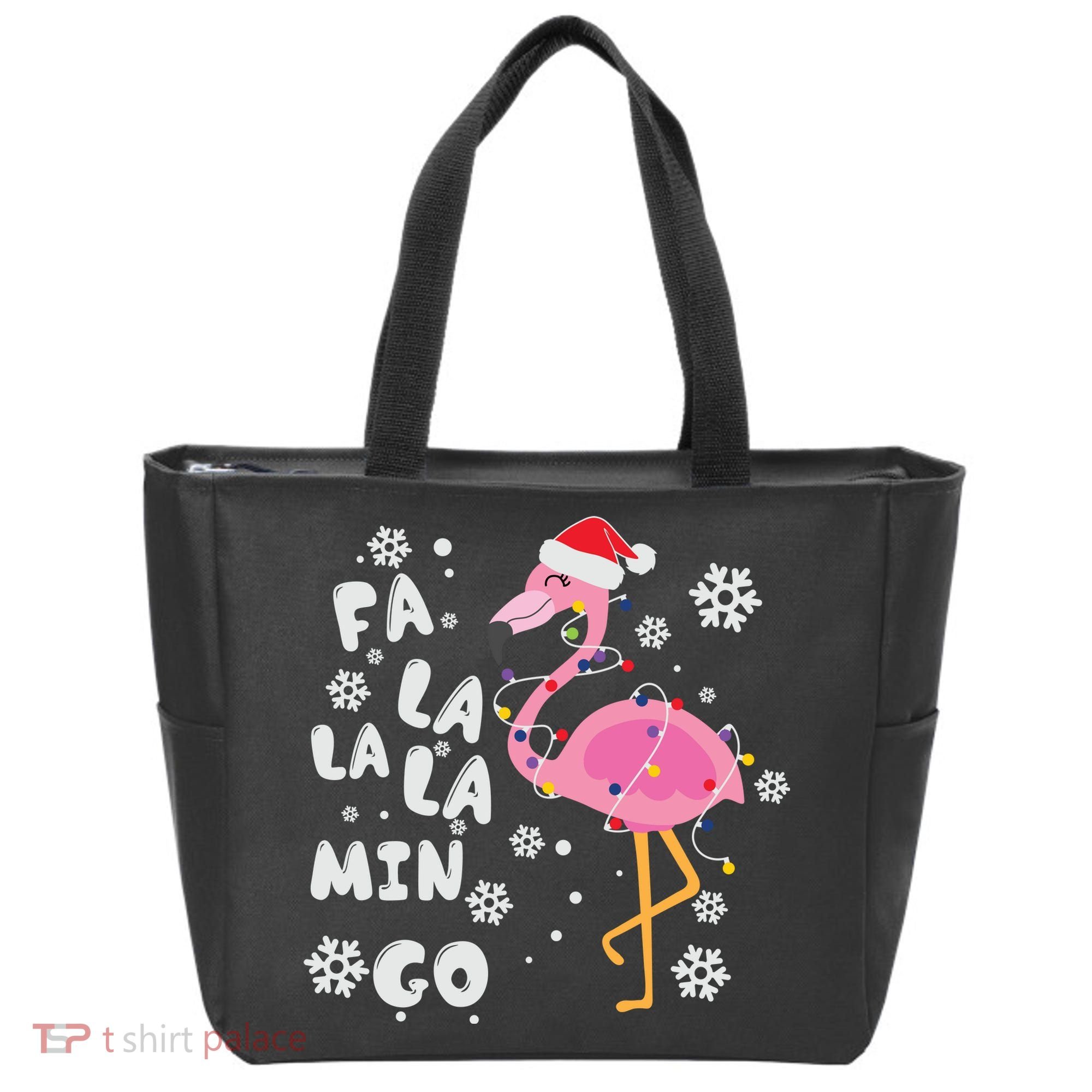 Christmas Flamingo Christmas Light Santa Hat Xmas Tote Bag