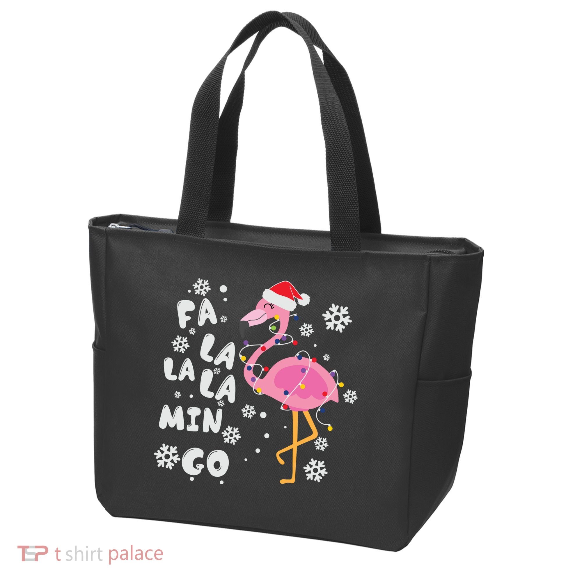Christmas Flamingo Christmas Light Santa Hat Xmas Tote Bag