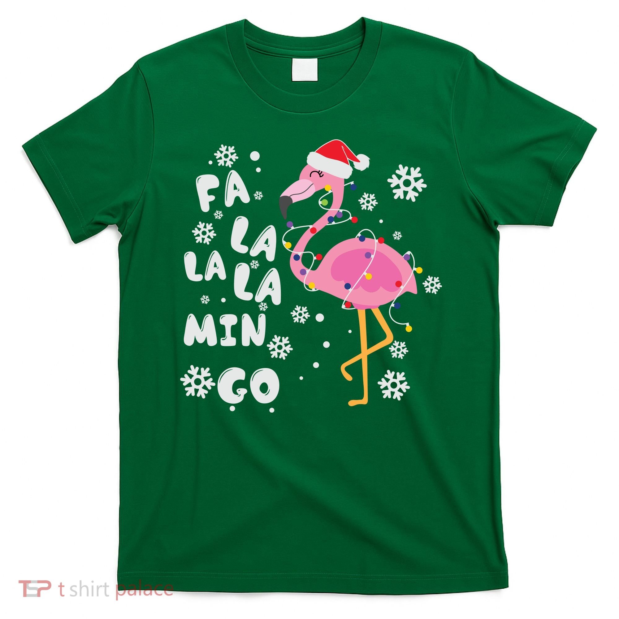 Christmas Flamingo Christmas Light Santa Hat Xmas T-Shirt