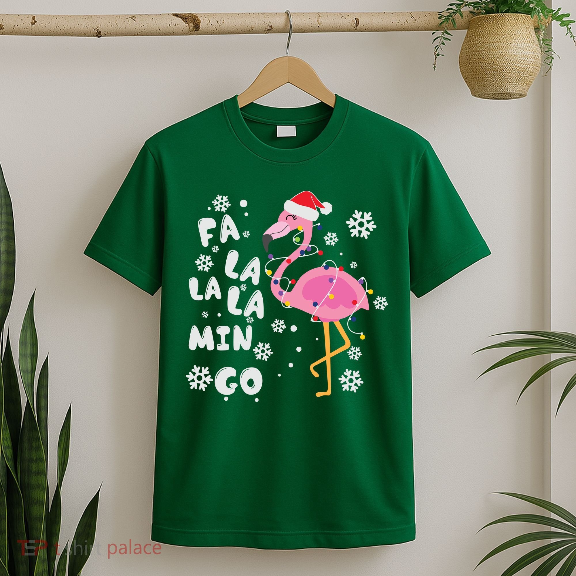 Christmas Flamingo Christmas Light Santa Hat Xmas T-Shirt