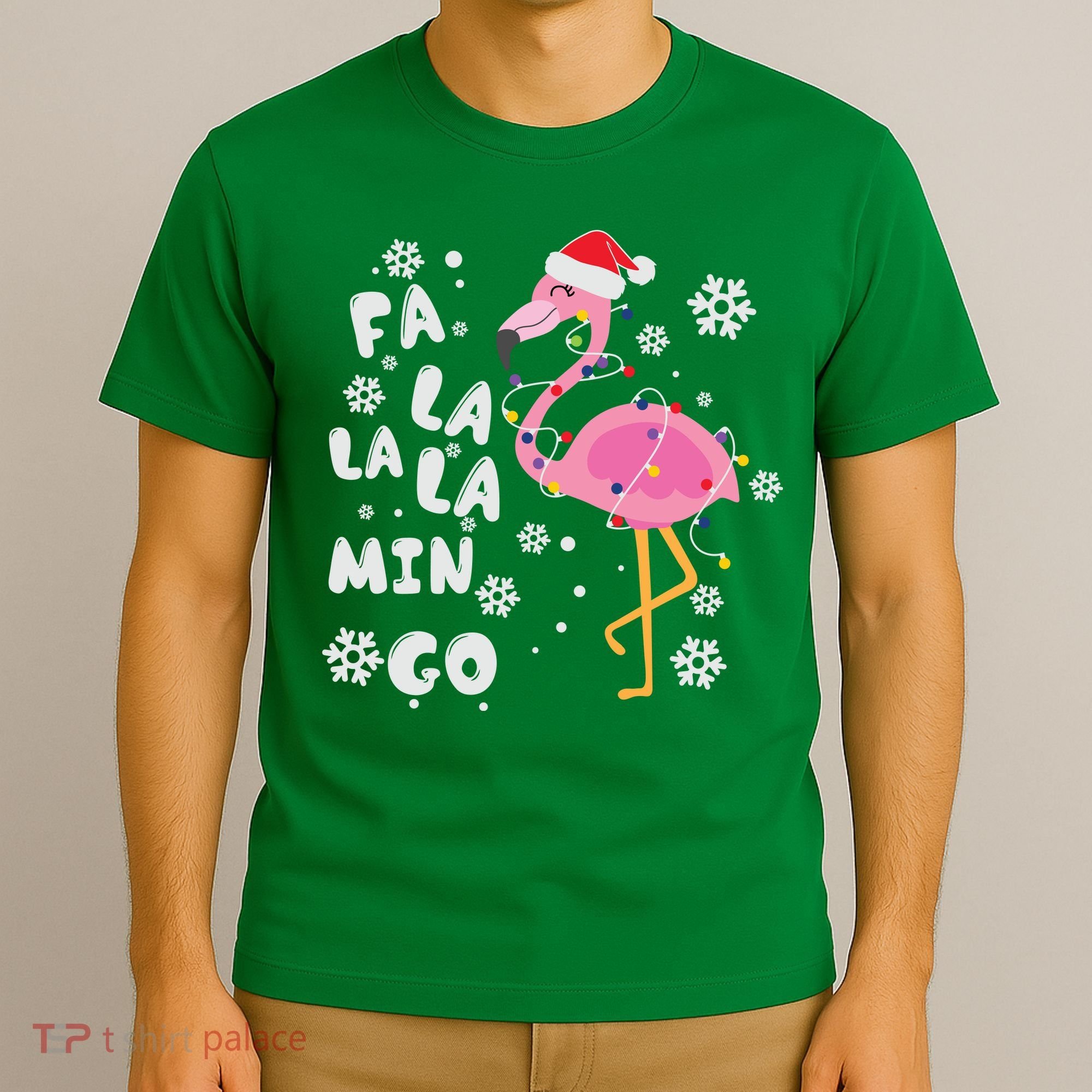 Christmas Flamingo Christmas Light Santa Hat Xmas T-Shirt