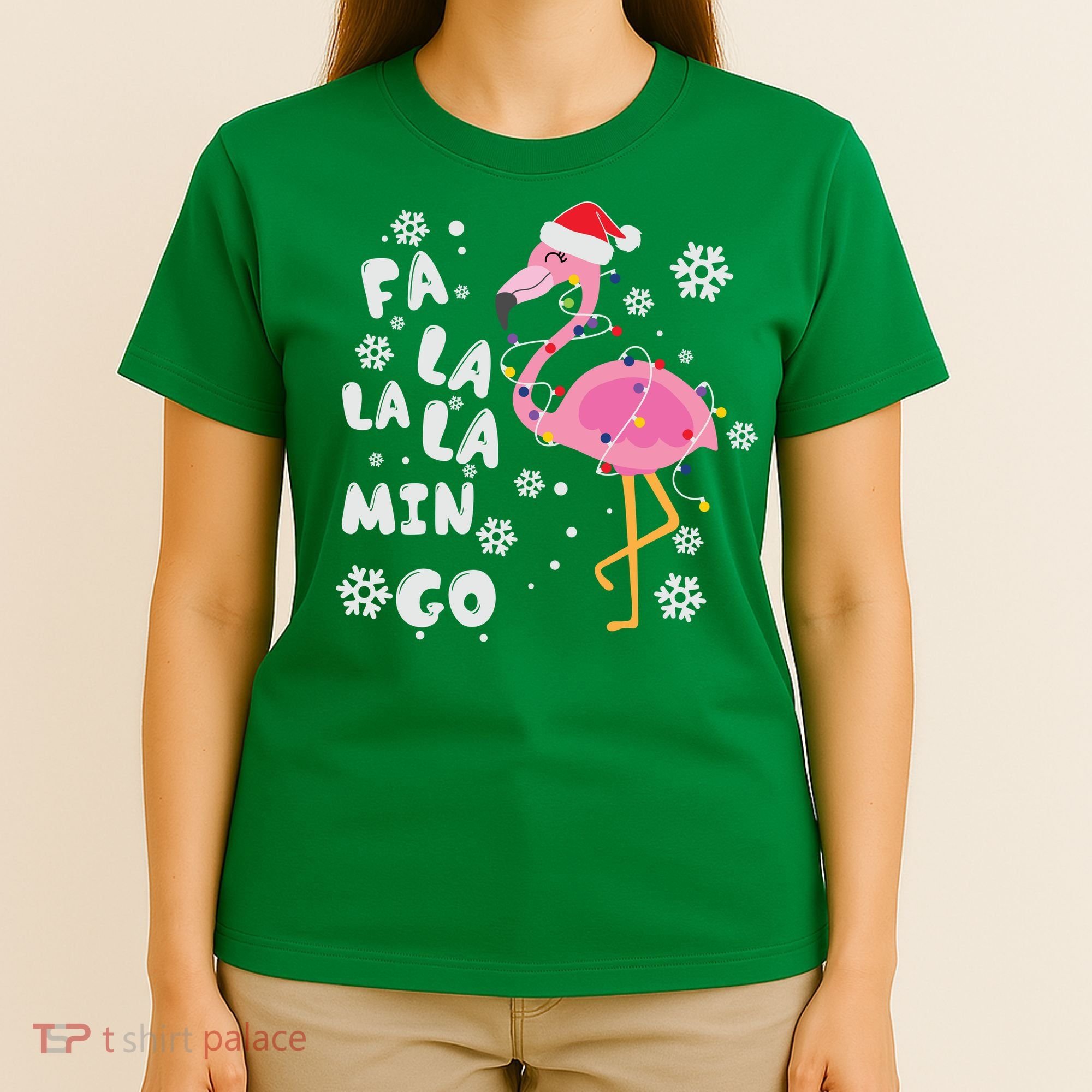Christmas Flamingo Christmas Light Santa Hat Xmas T-Shirt
