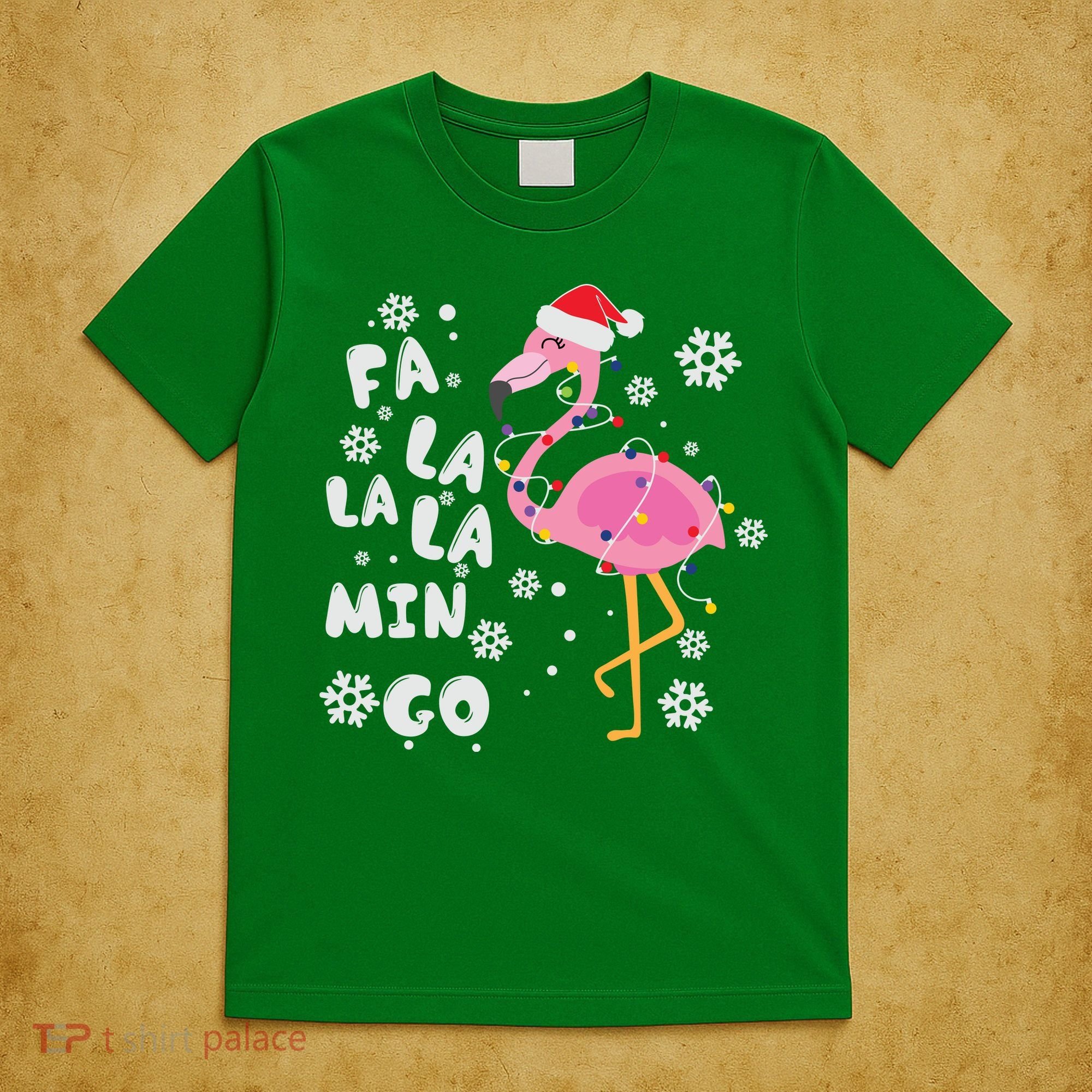 Christmas Flamingo Christmas Light Santa Hat Xmas T-Shirt