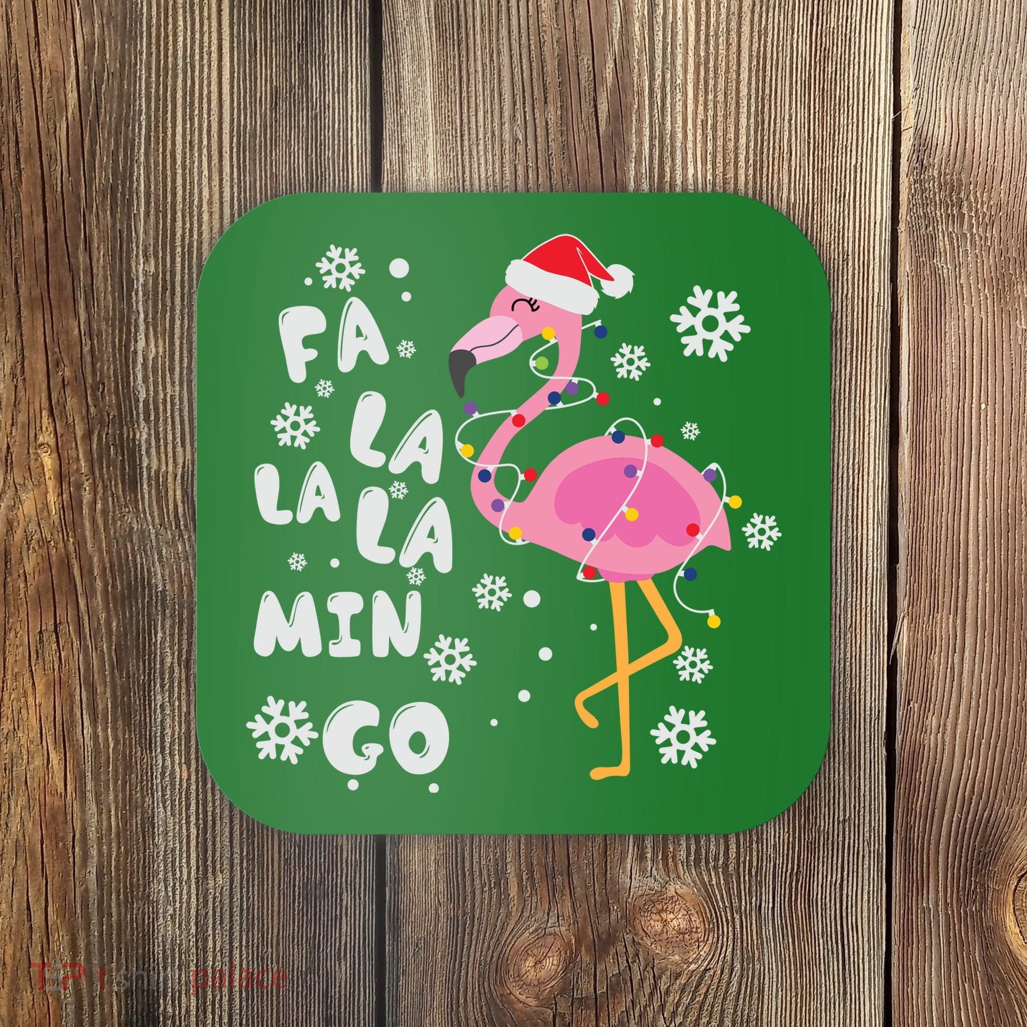Christmas Flamingo Christmas Light Santa Hat Xmas Coaster