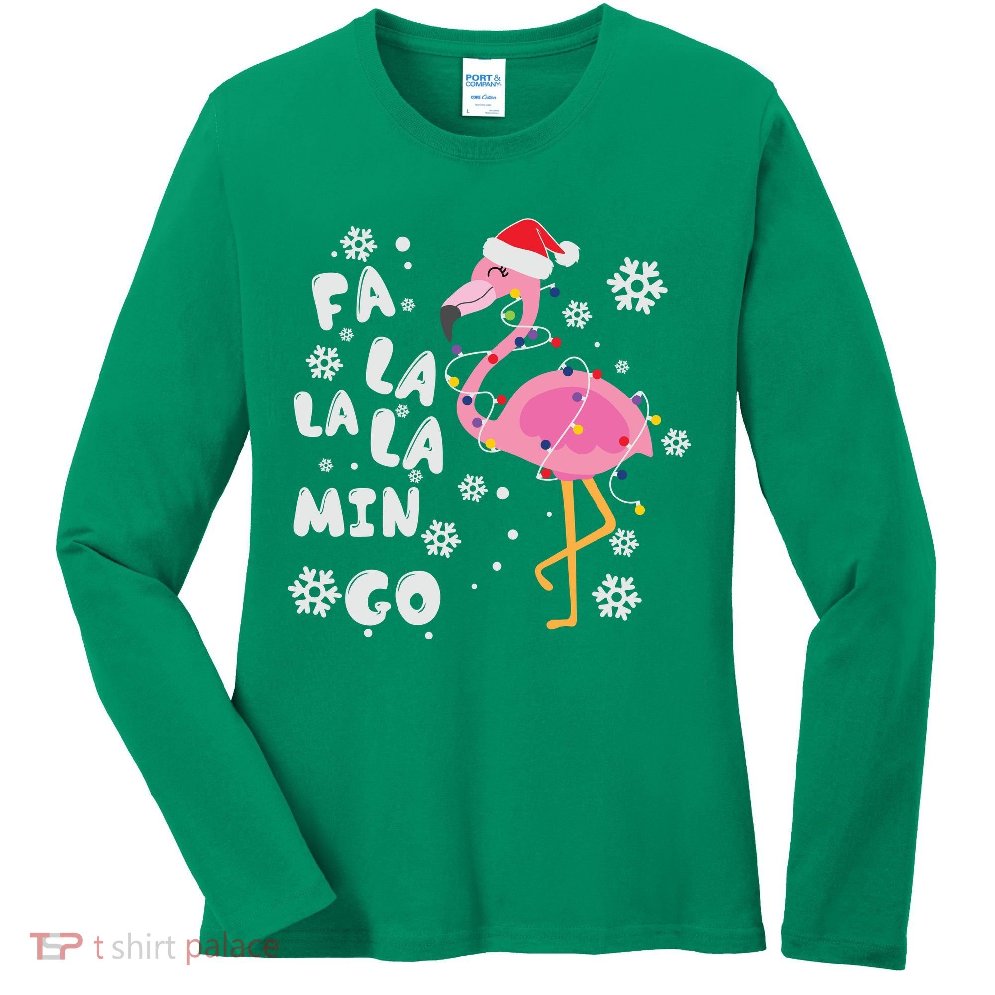 Christmas Flamingo Christmas Light Santa Hat Xmas Women's Long Sleeve Shirt
