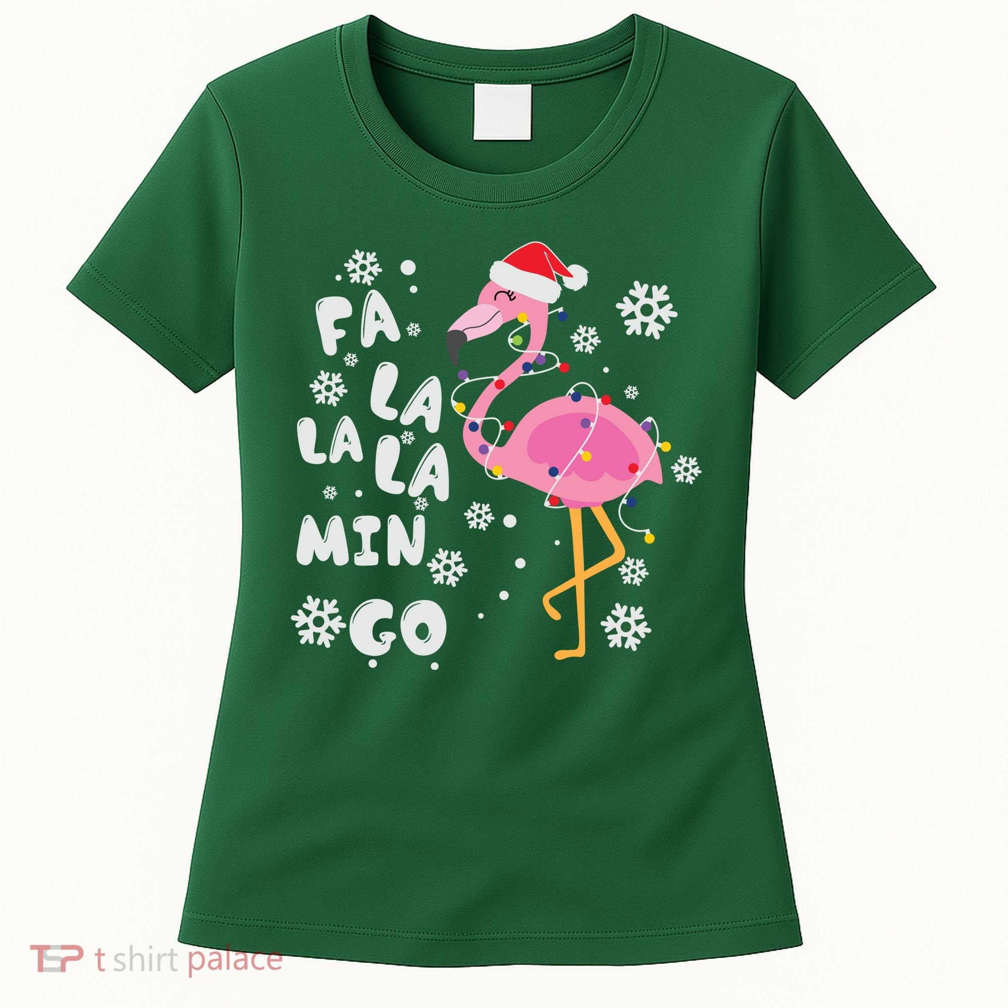 Christmas Flamingo Christmas Light Santa Hat Xmas Women's T-Shirt