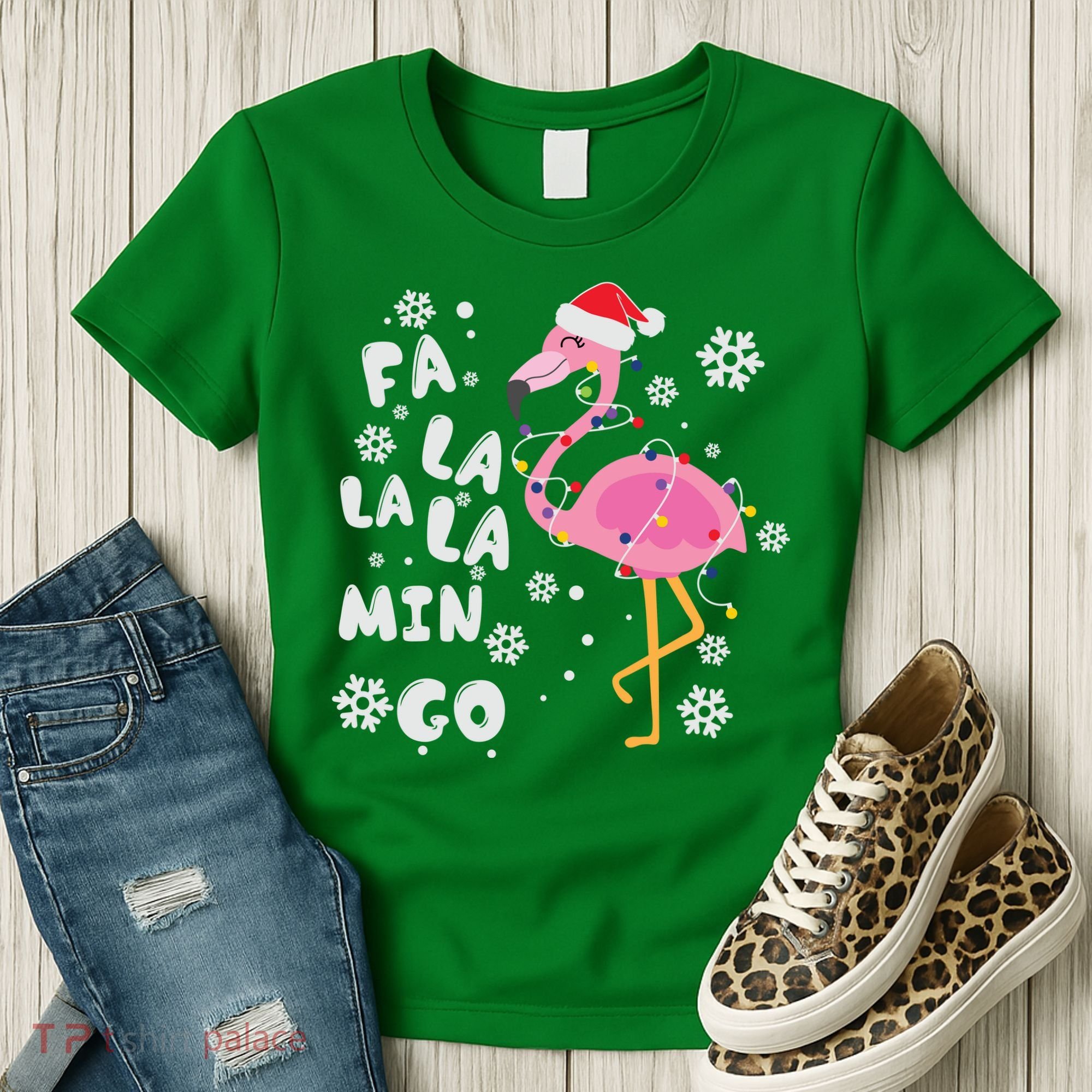 Christmas Flamingo Christmas Light Santa Hat Xmas Women's T-Shirt