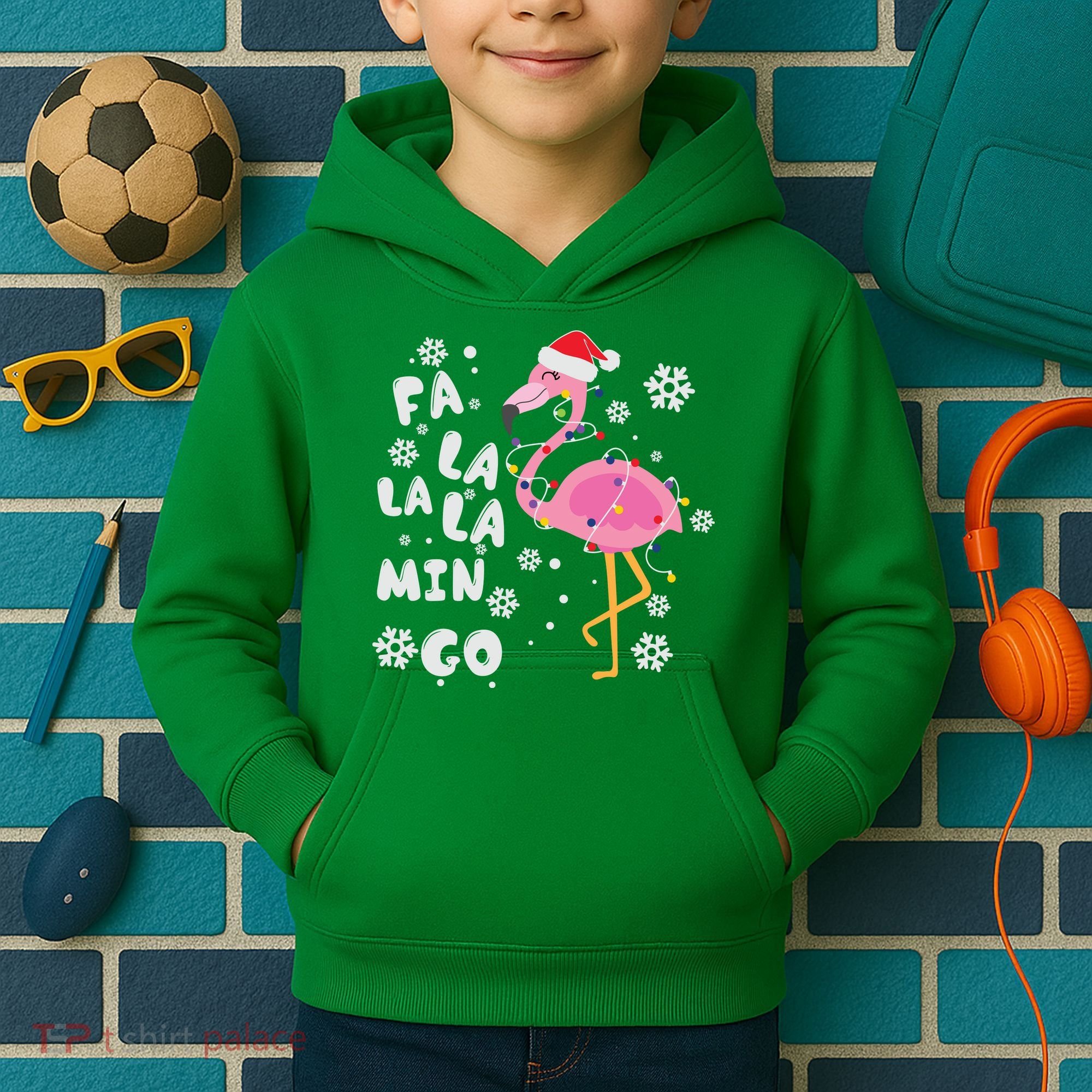 Christmas Flamingo Christmas Light Santa Hat Xmas Kids Hoodie