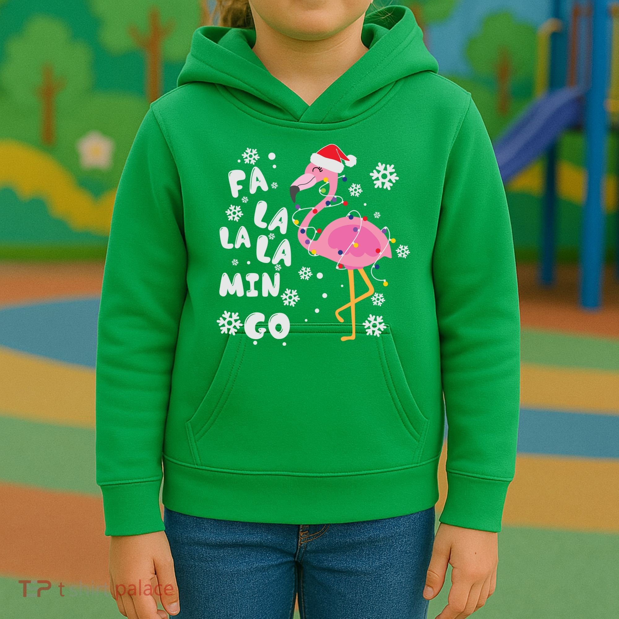 Christmas Flamingo Christmas Light Santa Hat Xmas Kids Hoodie