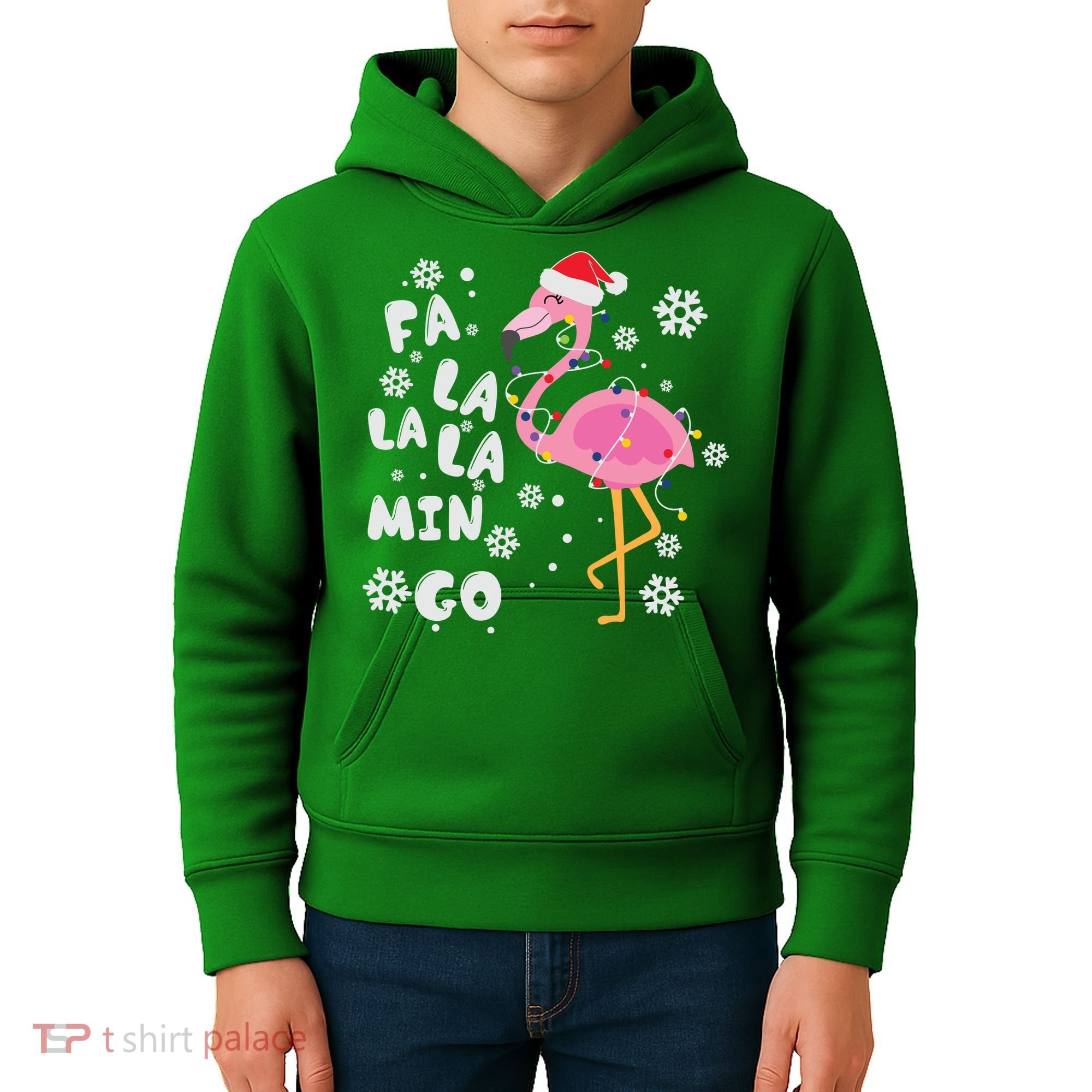 Christmas Flamingo Christmas Light Santa Hat Xmas Kids Hoodie