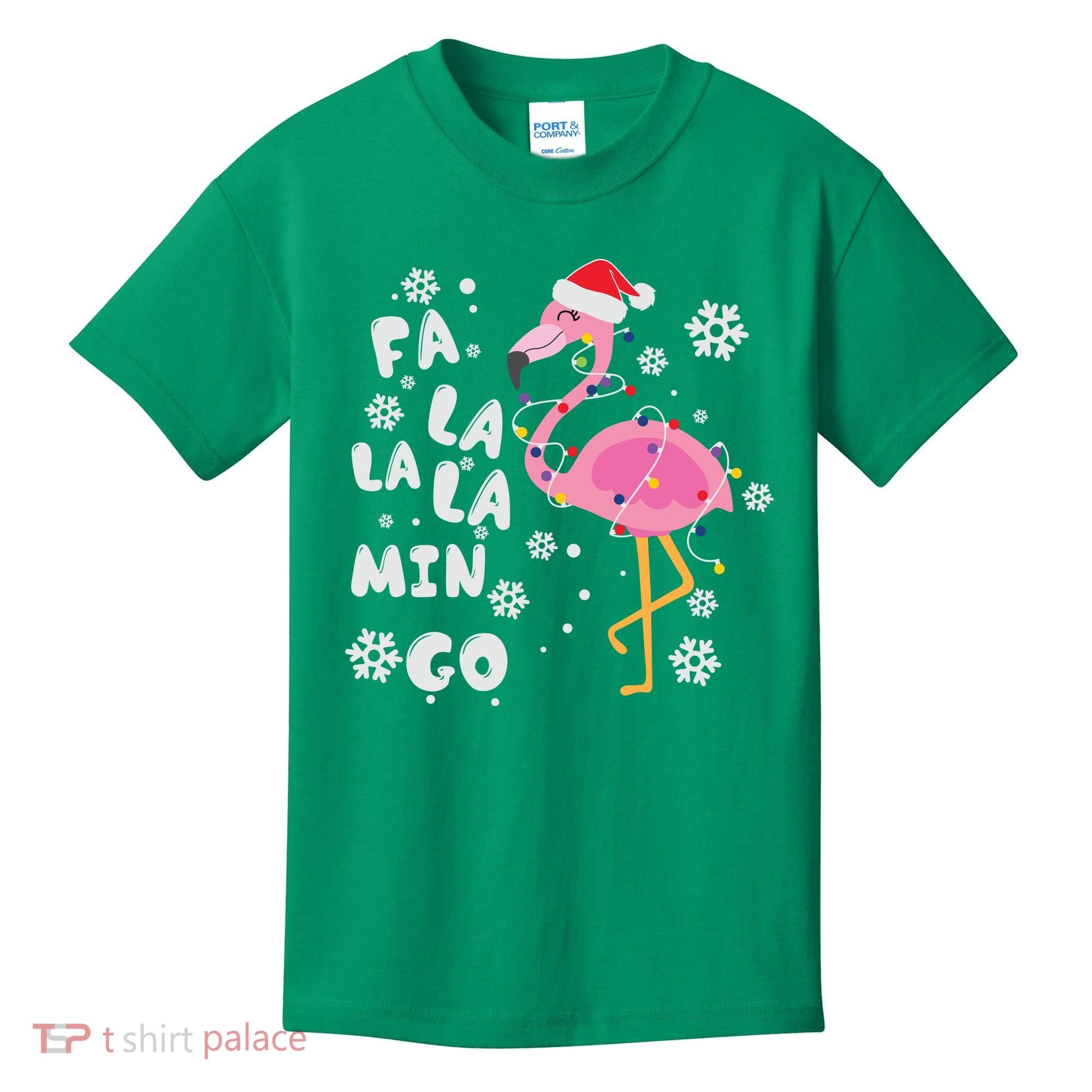 Christmas Flamingo Christmas Light Santa Hat Xmas Kids T-Shirt