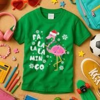 Christmas Flamingo Christmas Light Santa Hat Xmas Kids T-Shirt thumb 3