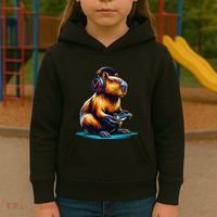Capybara Funny Capybara Rodent & Video Games Lover Kids Hoodie thumb 3