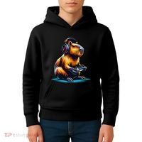 Capybara Funny Capybara Rodent & Video Games Lover Kids Hoodie thumb 4