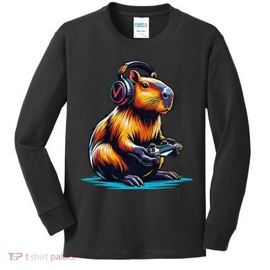 Capybara Funny Capybara Rodent & Video Games Lover Kids Long Sleeve Shirt
