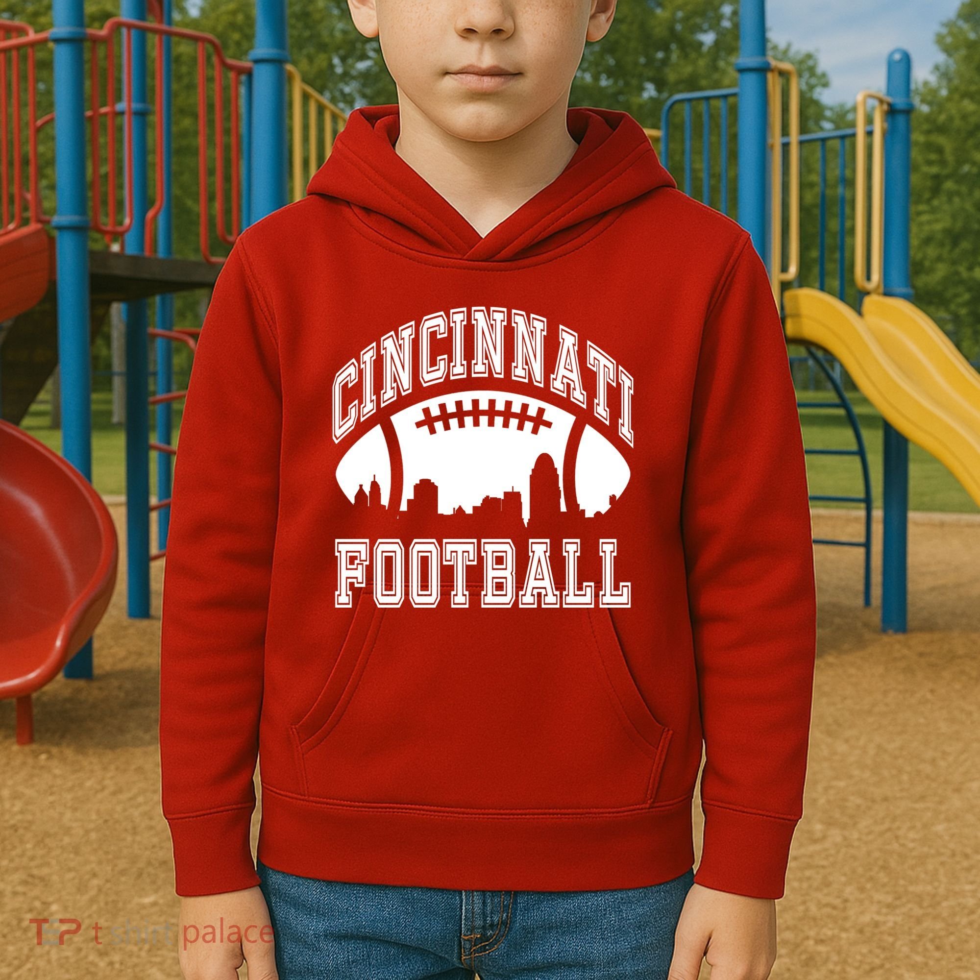 Cincinnati Football City Skyline Kids Hoodie